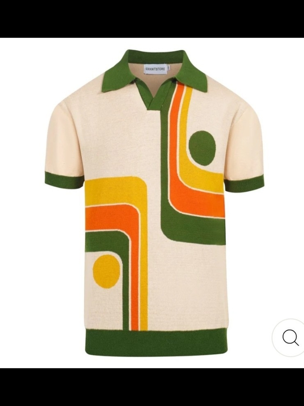 New OXKnit Men's Retro Knit Polo Vintage Cream with 70s Geometric Graphic 3XL